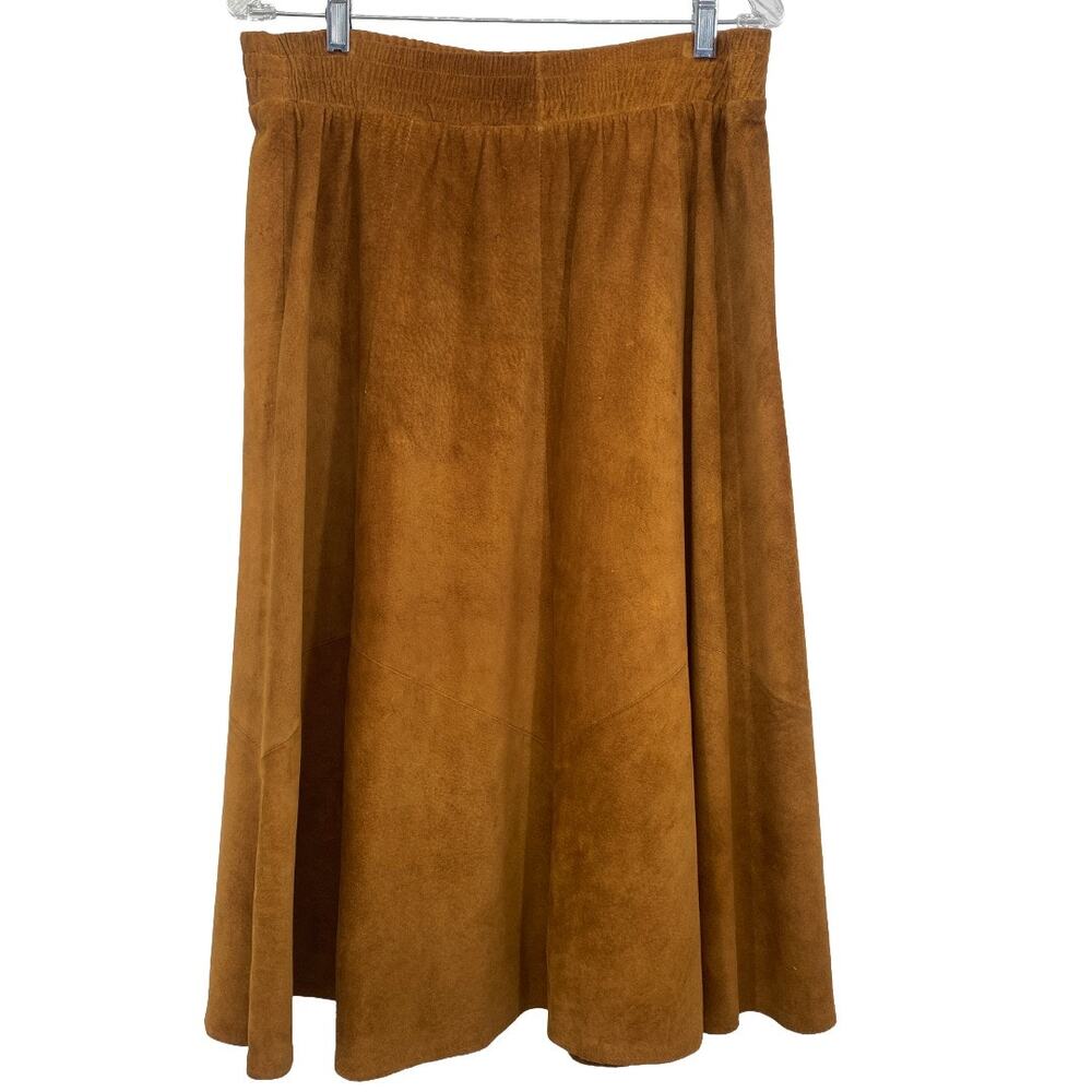 Pia Rucci Leather Midi Skirt Camel Brown A-Line Festival Boho